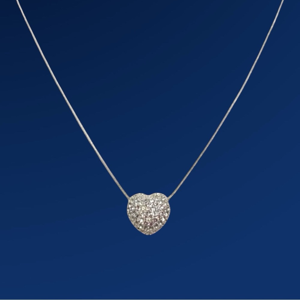 Silver Heart Necklace 925 Sterling Silver Rhinestone Heart Womens Stunning - Picture 2 of 8